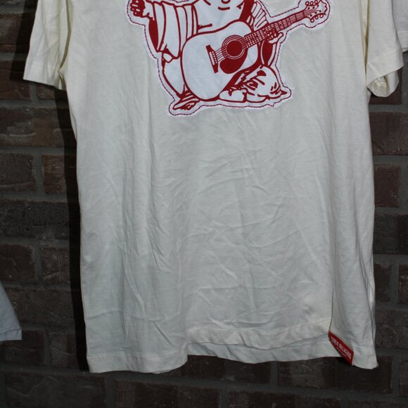 True Religion T-Shirt Mens XL Extra Large Cream Big Buddha Applique Logo - Picture 2 of 6